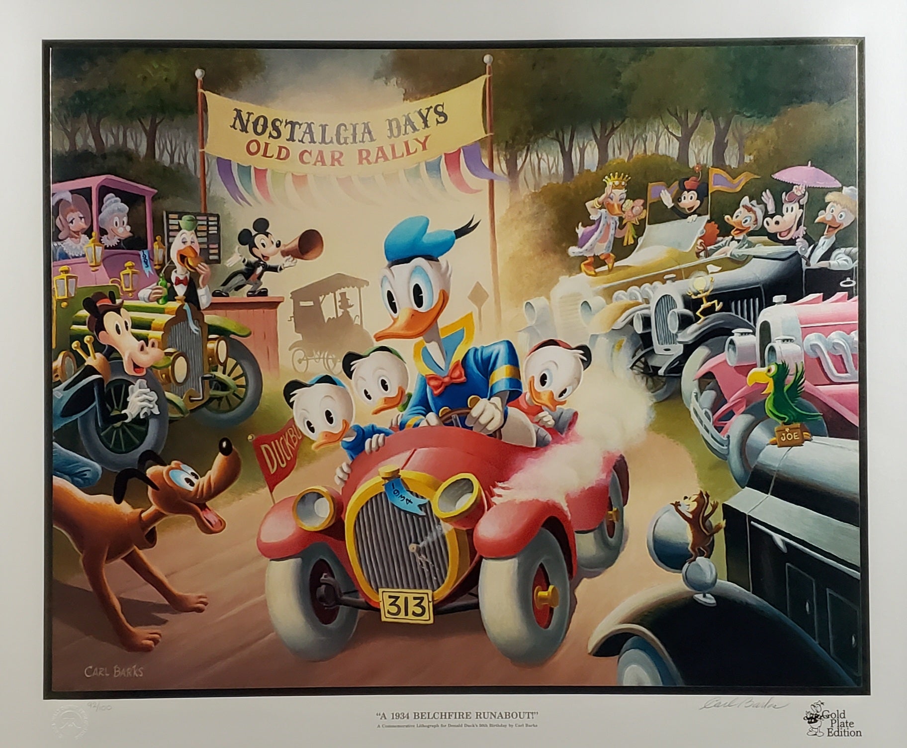Donald Duck A 1934 Belchfire Runabout! Carl Barks Signed Gold Plate Edition